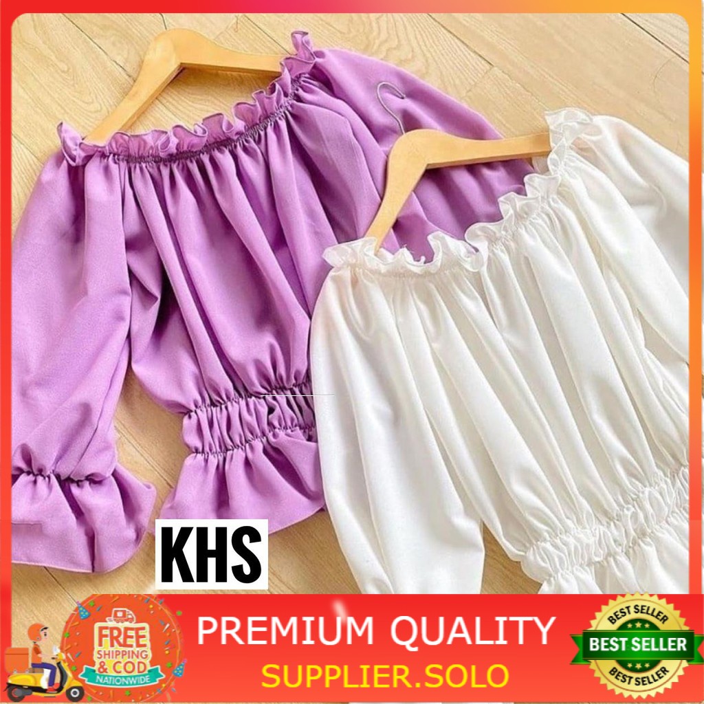 BLOUSE CINO CROPTY SABRINA PREMIUM REMPEL BALONA KERUT REMPEL BAJU ATASAN WANITA KEKINIAN SELEBGRAM