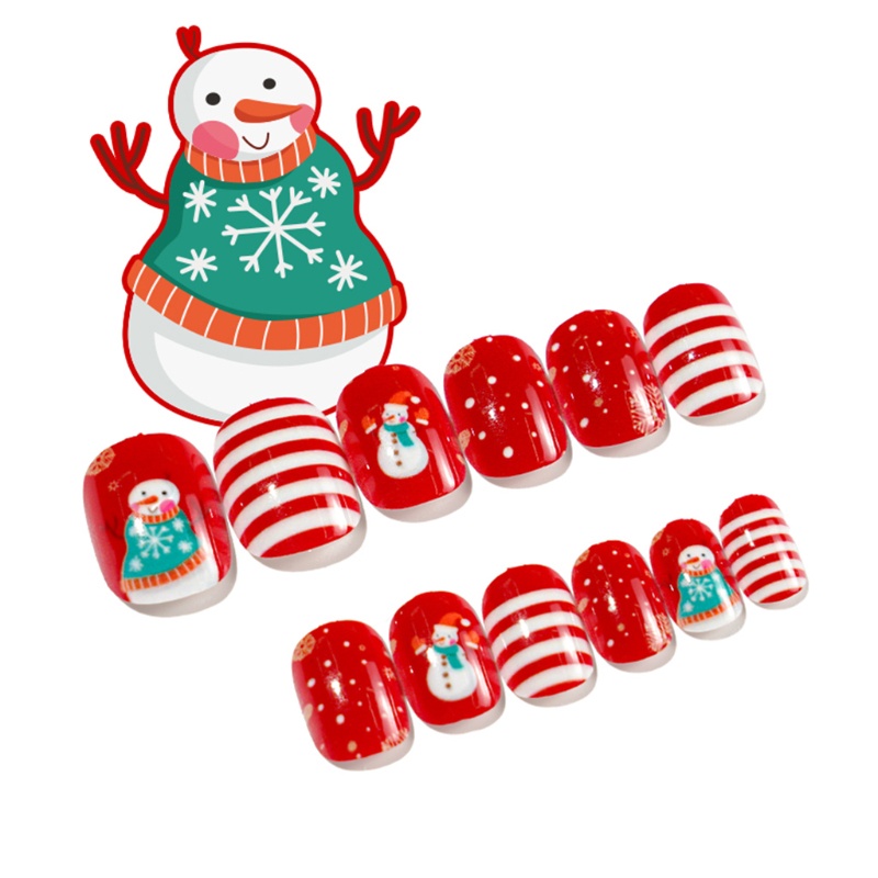 Siy 24pcs Kuku Palsu Pendek Full Cover Motif Natal Untuk Dewasa