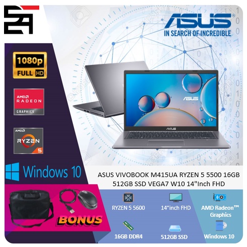 Asus Vivobook M415UA Ryzen 5 5500 16GB 512GB SSD Vega W10 14 Inch FHD