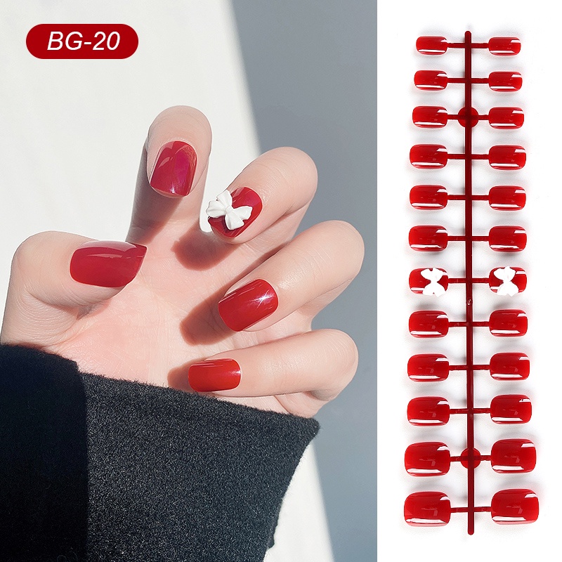 24pcs / Set Kuku Palsu Bahan Akrilik Motif Harimau / Mawar Putih / Pita Untuk Nail Art