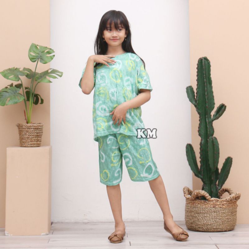 Setelan Anak Kaos Perempuan 8-12 Tahun Motif Tiedye Abstrak Baju Tidur Piyama Anak Kekinian