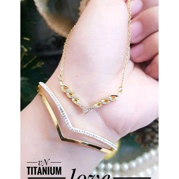 Titanium Set Perhiasan Wanita Gold Fuji 48221