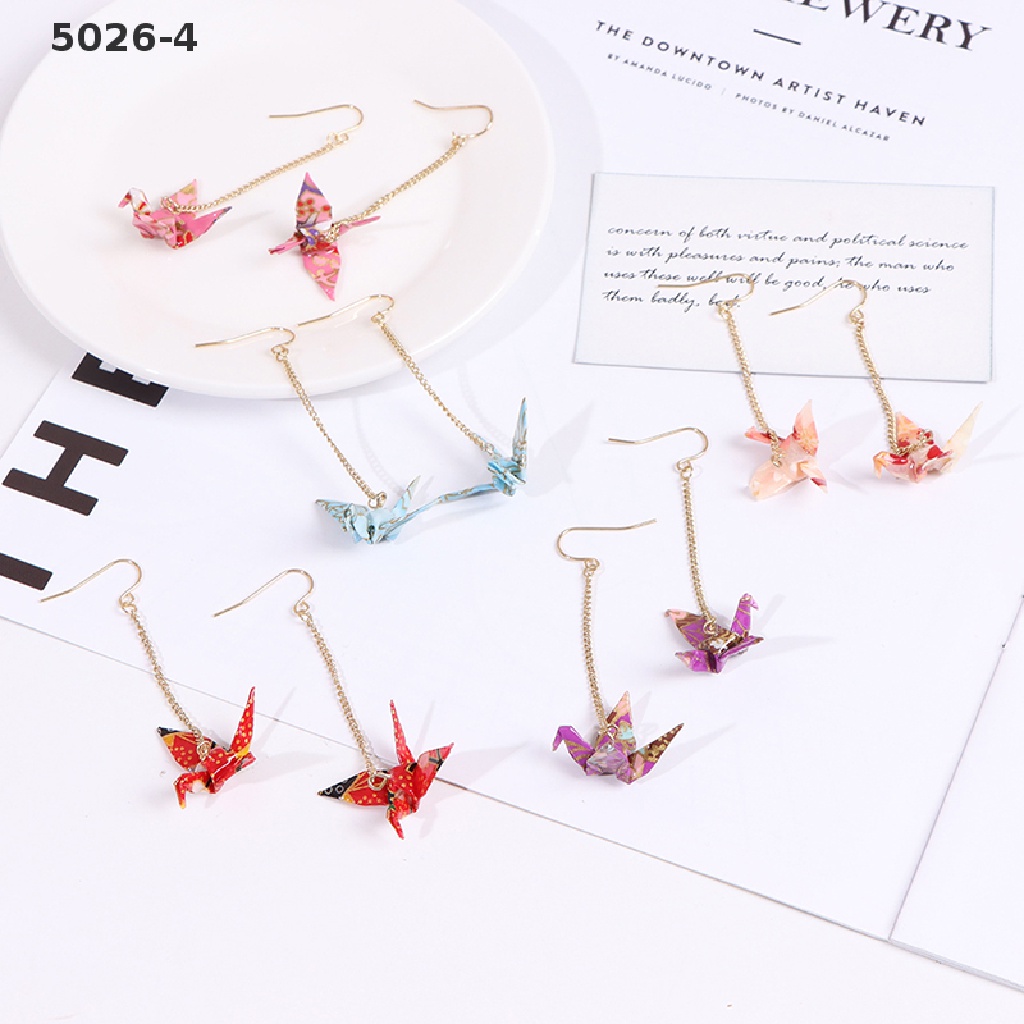 5026-4  Kranich Earrings Origami Miniblings Bird Cranes Faltkunst Senbazuru Paper 5026-4