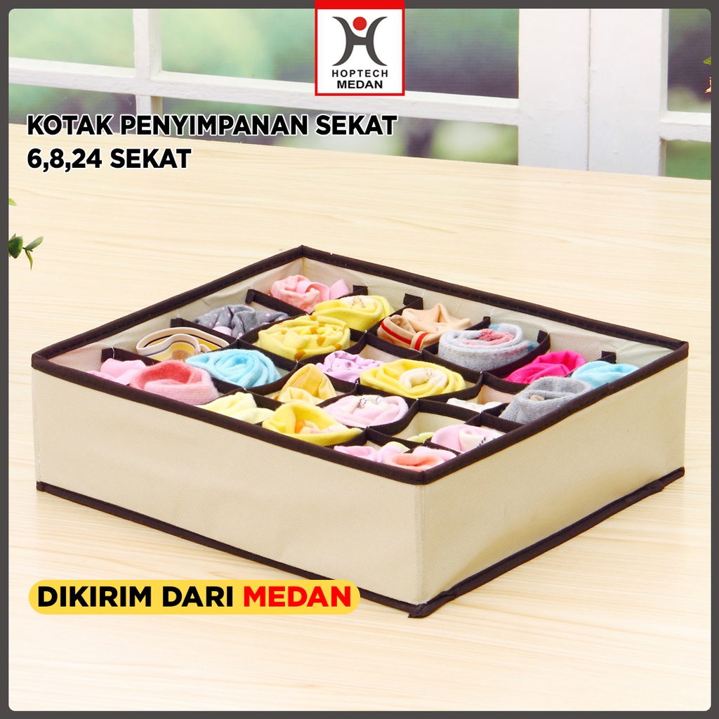 Kotak penyimpanan Sekat  Lipat | Storage Box Kotak Penyimpanan Pakaian Dalam &amp; Kaus Kaki Sekat 6 8 24 Sekat Multifungsi Foldable Storage Box Celana Dalam BH CD