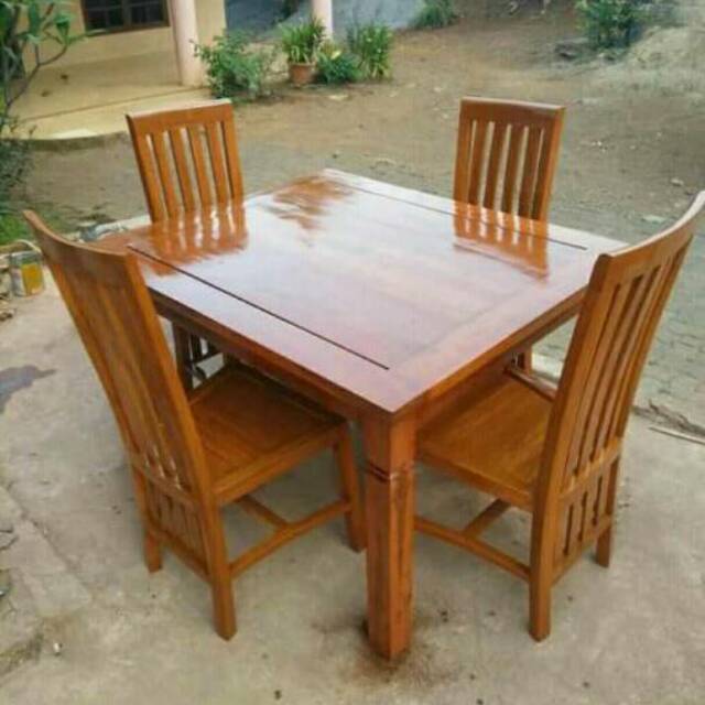 Meja makan minimalis jati kursi 4 jati jepara