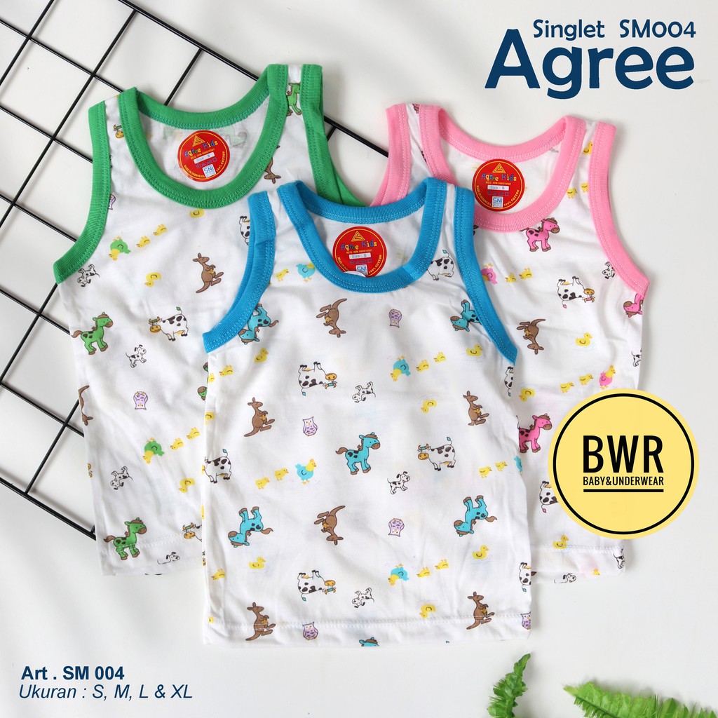 Singlet ANAK AGREE KIDS SM004 PUTIH MOTIF ANIMAL | Kaos Dalam Anak Kutung PUTIH - Bwr