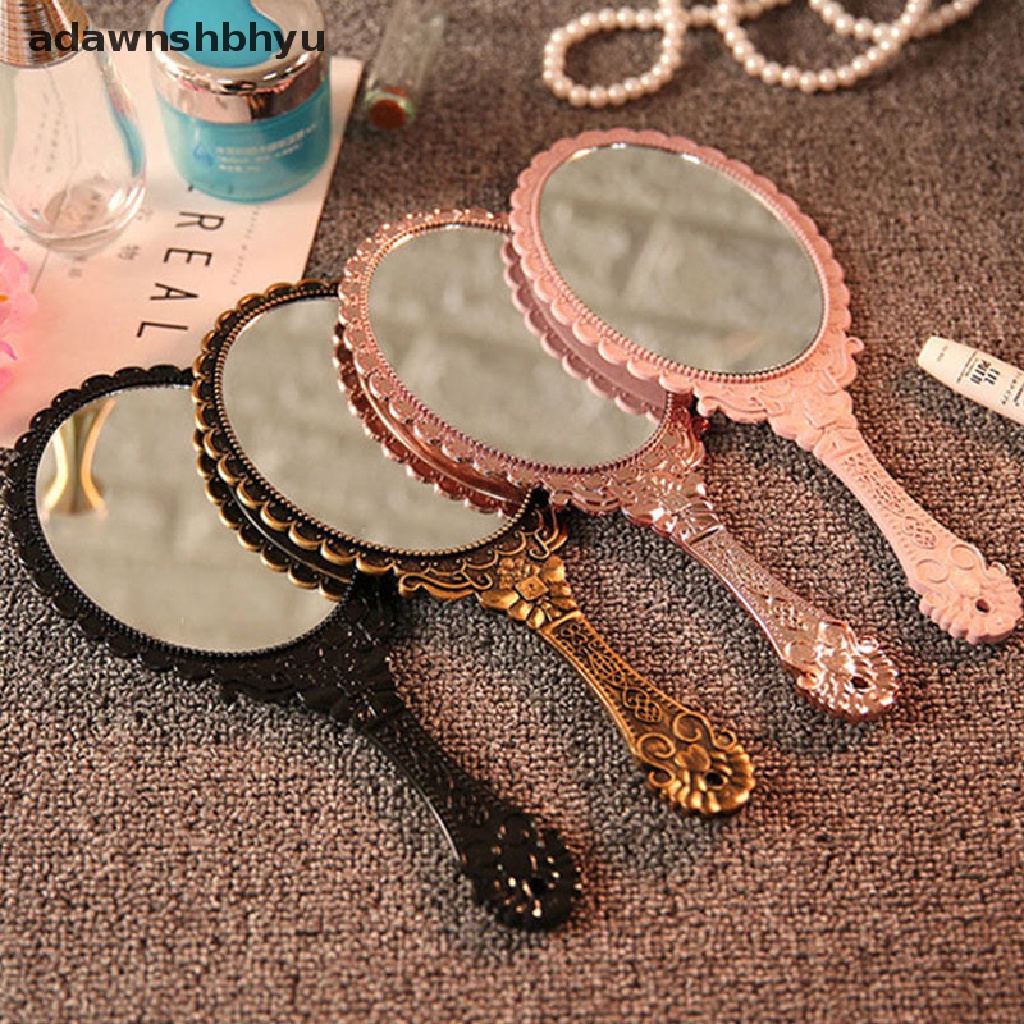 Adawnshbhyu Vintage Ukir Handheld Vanity Mirror Hand Mirror Gagang Cermin Rias Salon SPA