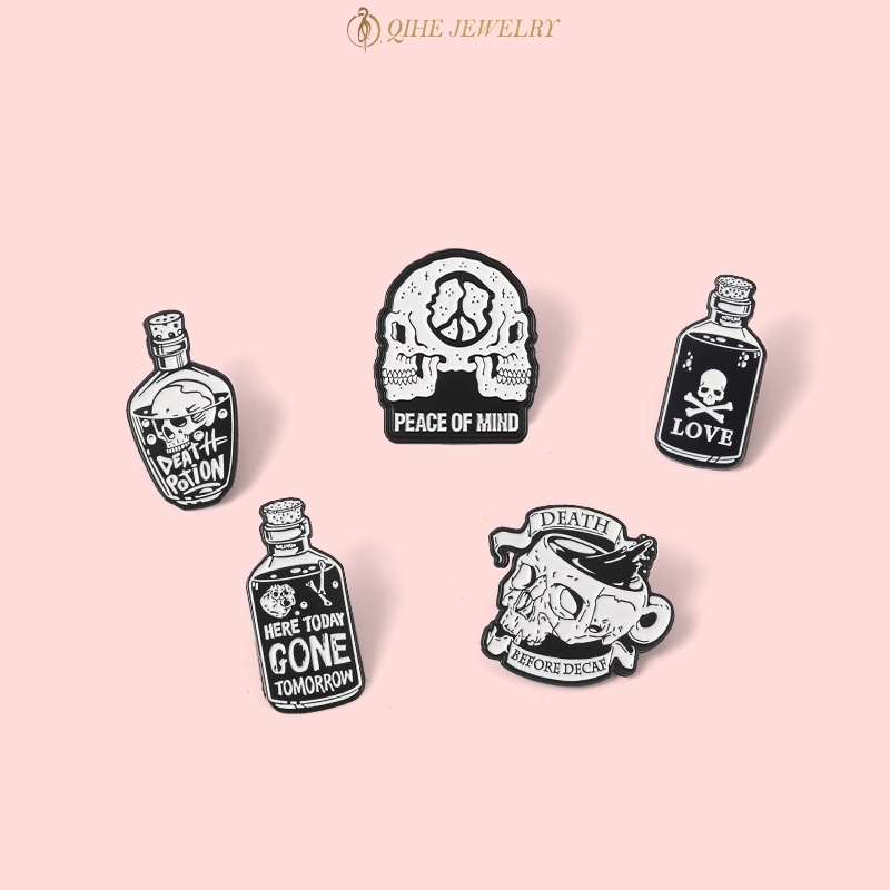 Bros Pin Enamel Bentuk Tengkorak Kimia 5 Gaya Punk Untuk Hadiah