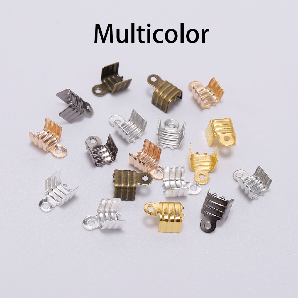 200pcs Gold Silve Small Cord End Tip Fold Over Three-wire Clasp Crimp Bead Cord Buckle Connector For Jewelry Making Supplies DIY