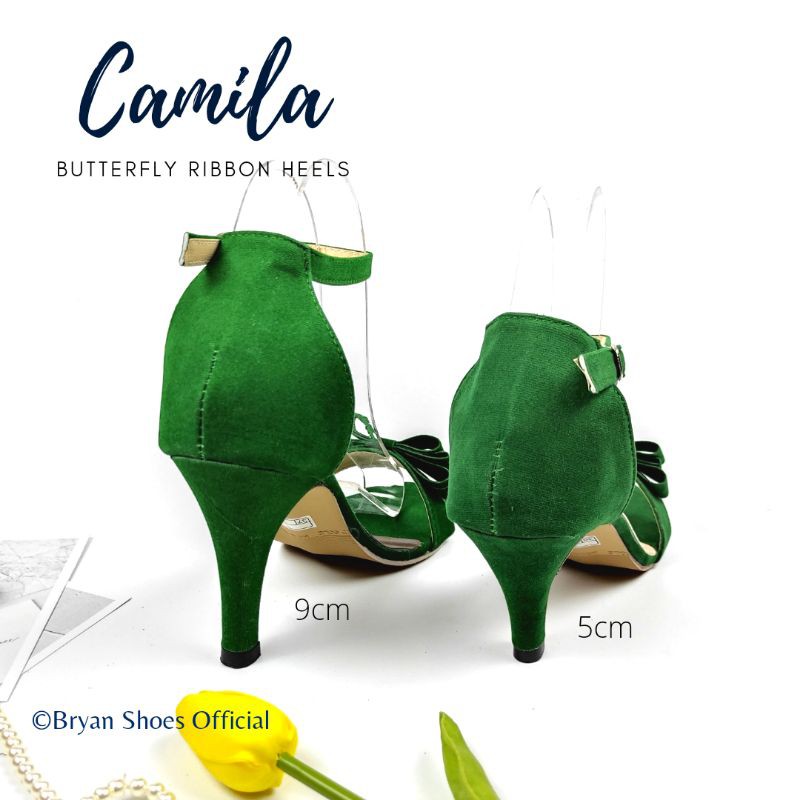 Bryan Camila Heels Tali Pita 5cm 9cm Suede/Beludru Hak Runcing Jumbo Bigsize Oversize 36-40 41 42 43