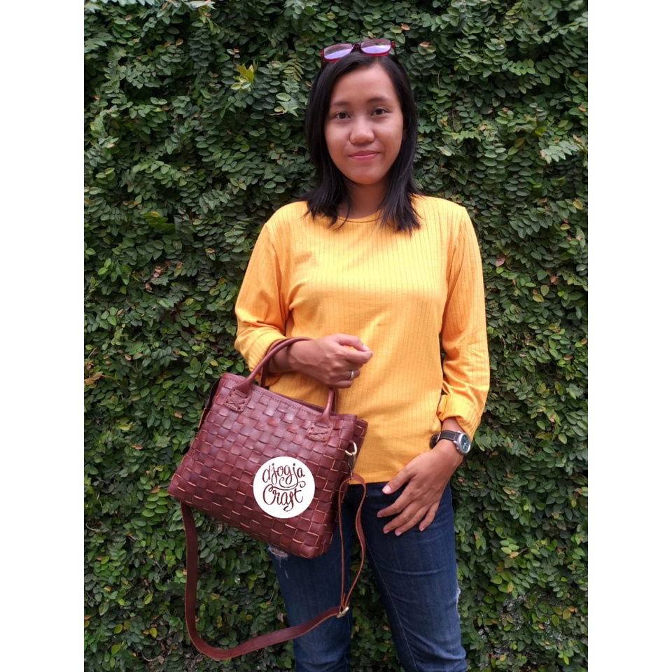 Tas Kulit WB Anyam Mini  - Coklat Tua