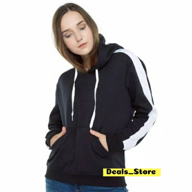Sweater Hoodie Pria Wanita/Sweater Polos Jumper/Sweater Stripe Garis Putih Hitam