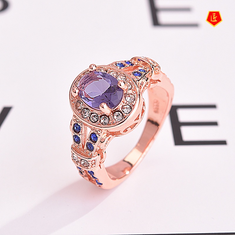 [Ready Stock]Women's Creative Purple Gem Rose Gold Ring