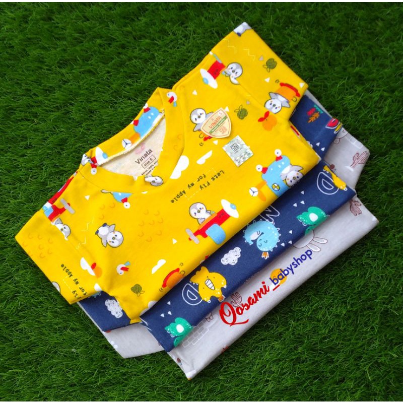 VINATA 3 pcs Kaos Oblong Pendek Motif Print Bayi UK S, M, L, XL SNI