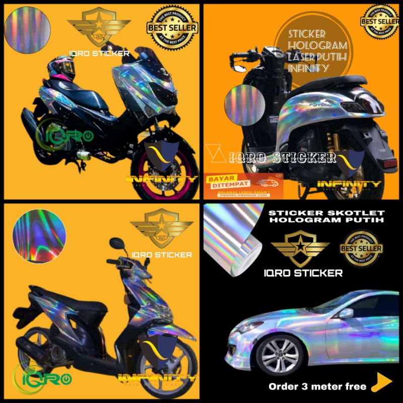 Sticker skotlet hologram putih / skotlet motor / skotlet mobil hologram putih