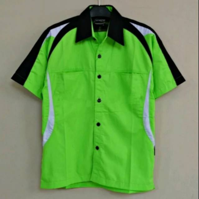 Kemeja kerja hijau stabilo list hitam putih kemeja seragam baju kerja