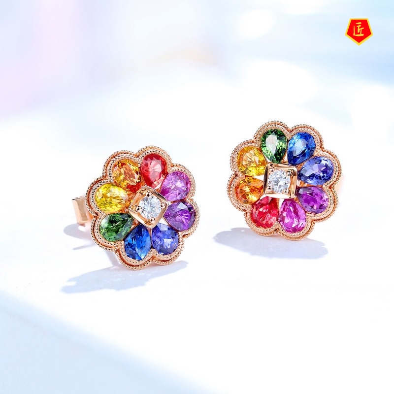 [Ready Stock]Elegant Simple New Colored Gemstone Stud Earrings