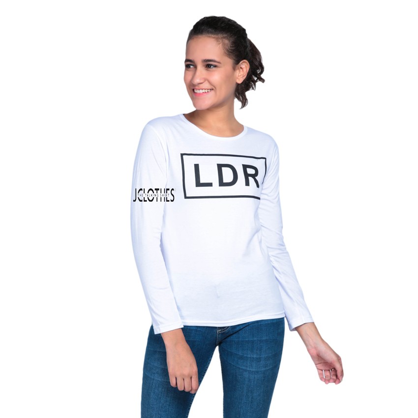 Kaos Wanita / Kaos Cewe / T-Shirt Wanita Lengan Panjang LDR - Putih