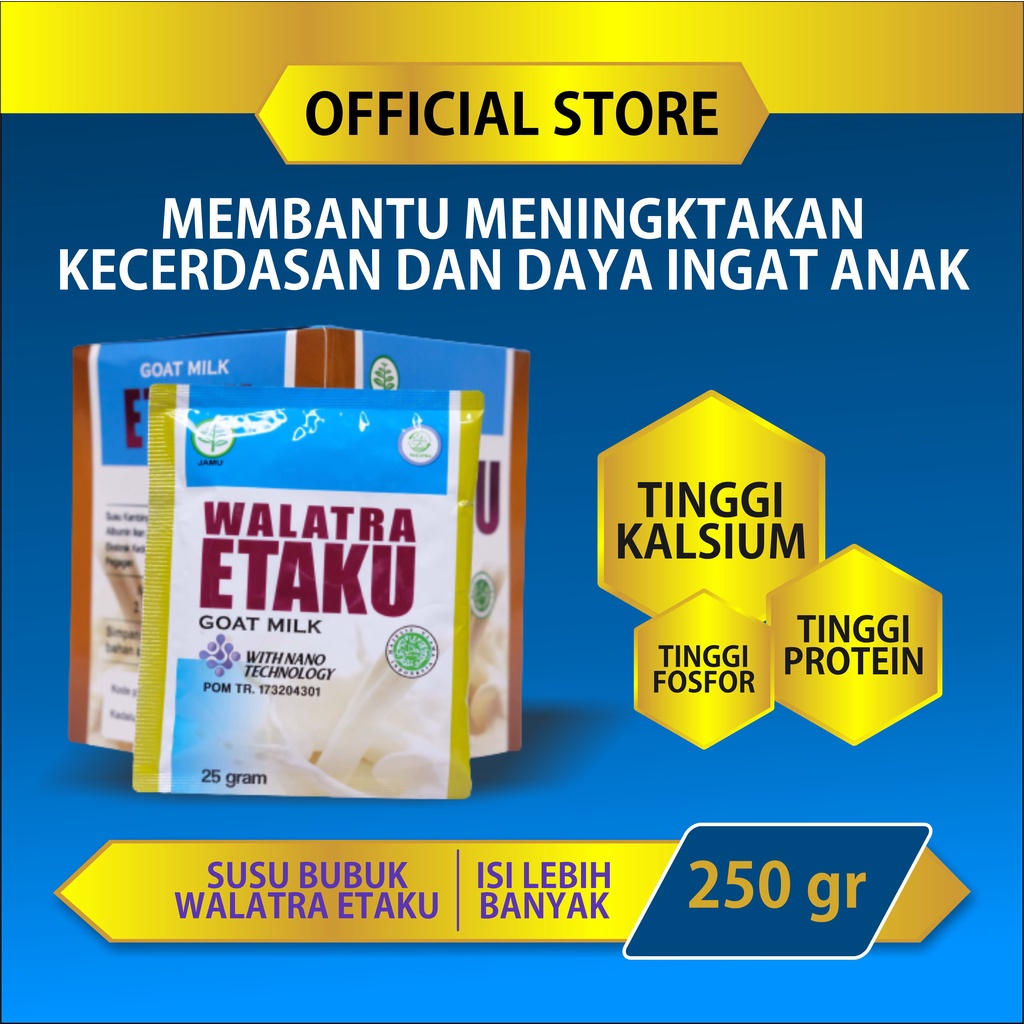 

Walatra Etaku Susu Kambing Etawa Bubuk Untuk Membantu Meningktakan Kecerdasan Dan Daya Ingat Anak Ekstrak Pegagan