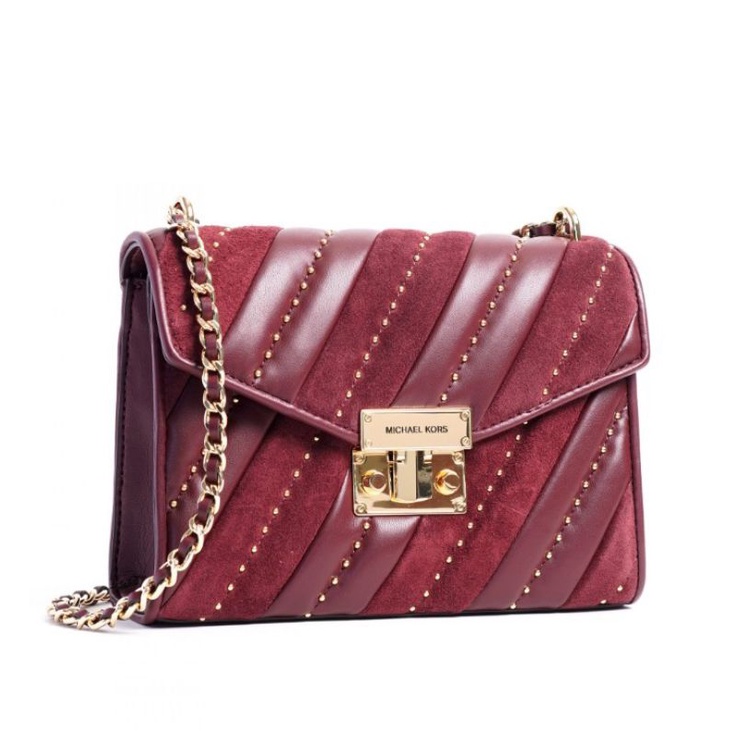Jual Michael Kors Rose Quilted Rivets Medium Flap Shoulder Bag Merlot