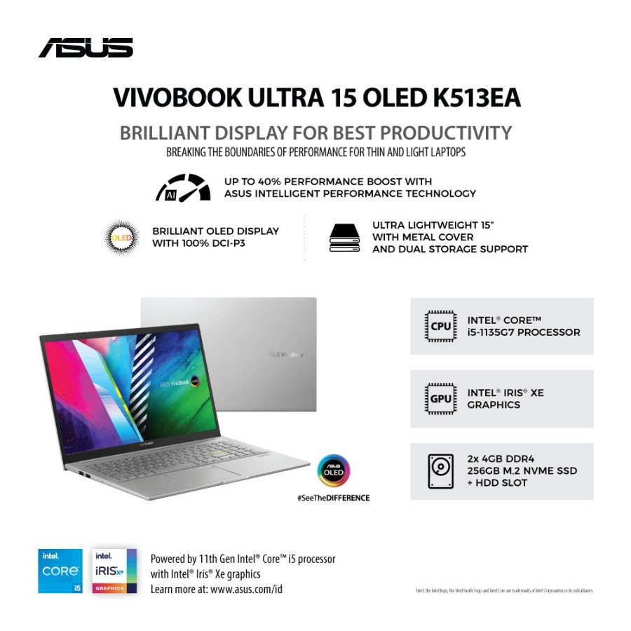 ASUS VivoBook Ultra 15 OLED K513EA I5-1135G7 8G 256G 15.6"OLED W10 OHS
