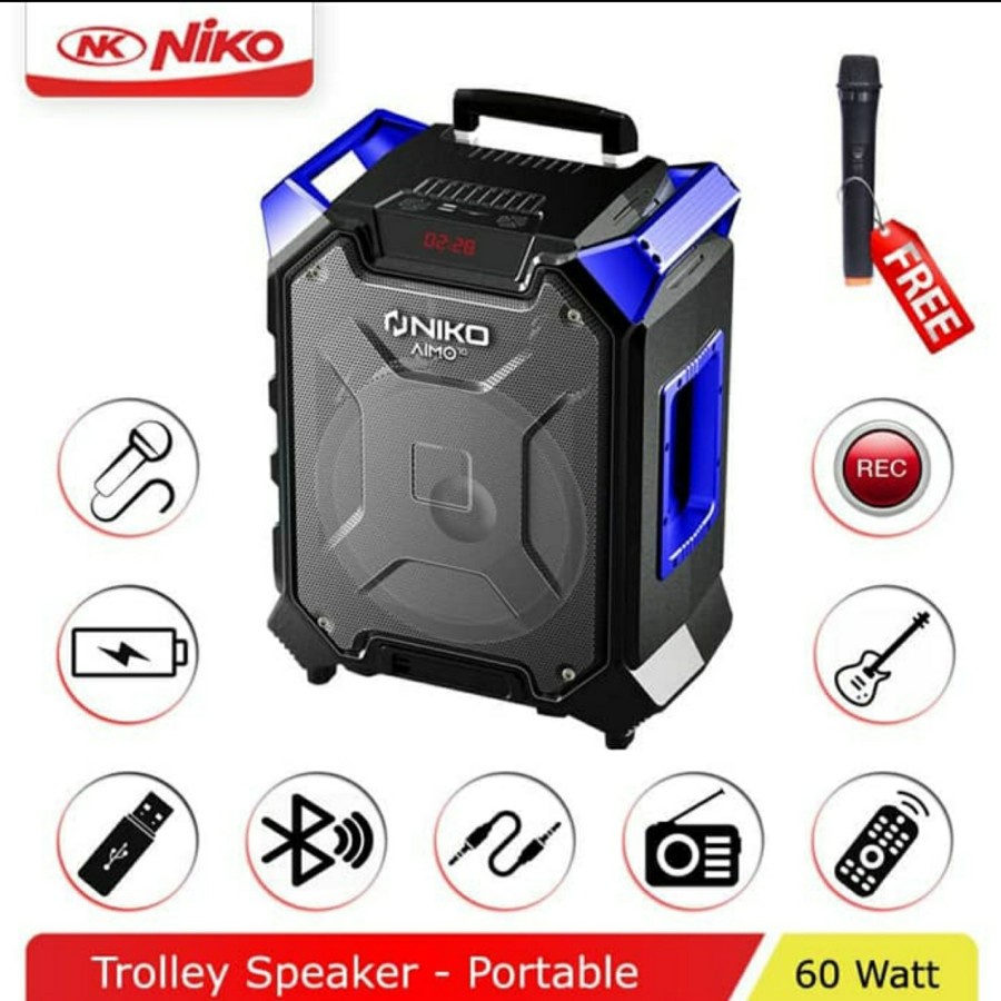 Trolley Speaker AC/DC Niko Aimo 10 Bluetooth 10 Inch 60 Watt Free Mic