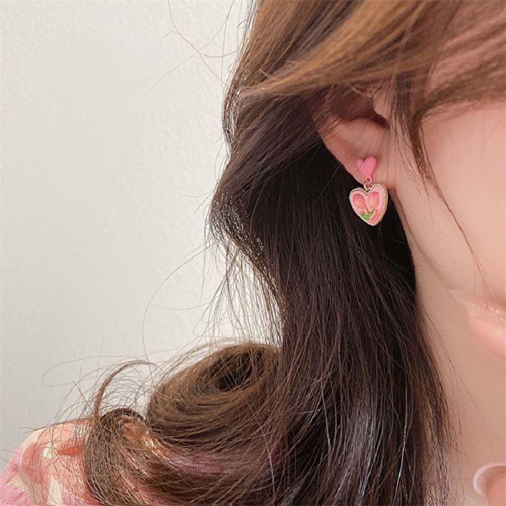 Mxbeauty Tulip Menjuntai Anting Temperamen Geometris Trendi Bunga Manis Paduan Telinga Giwang