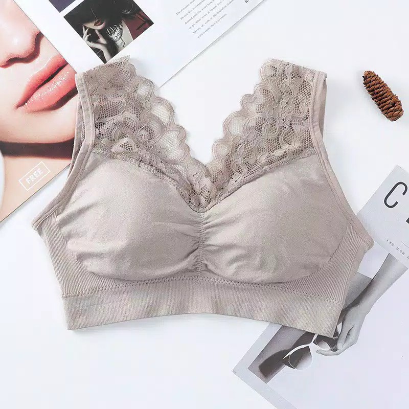 Bra Wanita TN50 dengan Model Renda Tanpa Kawat dan Bahan Lace Bergaya Korea Amerika