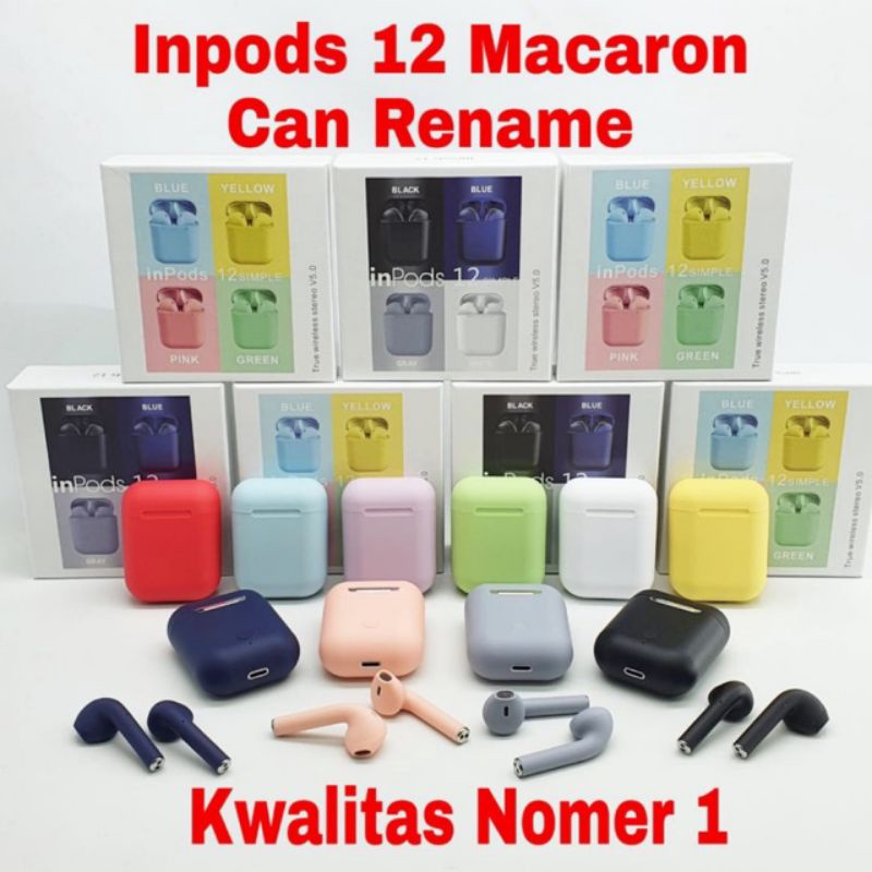 Inpods 12 TWS Headset Wireless Earphone Bluetooth 5.0 Hp Android Ios  Macaron Murah Promo