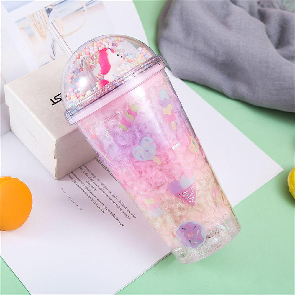 R-FLOWER Gelas Air Unicorn 450ml Lucu Reusable Dengan Sedotan Tempat Minum