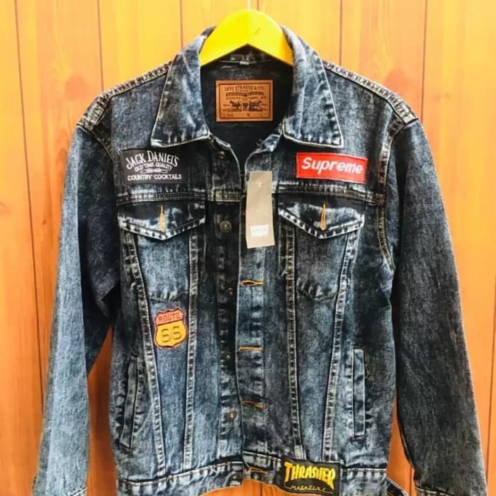 jaket jeans sandwas bordir-jaket premium-jaket levis pria - Abu-abu, M