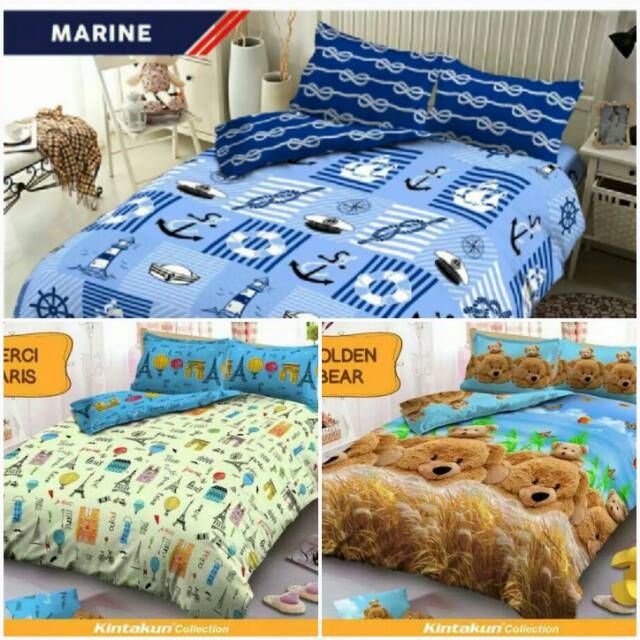 BEDCOVER SET KINTAKUN DLUXE KING 180X200CM.MARINE,MERCI PARIS,GOLDEN BEAR