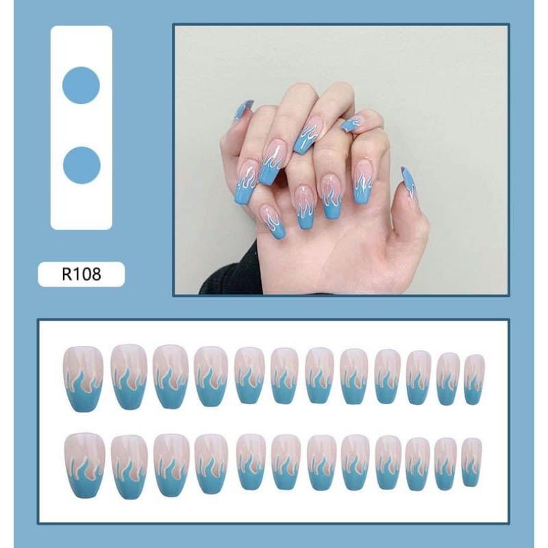 {R096-R111} kuku palsu fake nail art kode R [isi 24pcs + lem + box] kuku palsu R-Fake nail art R