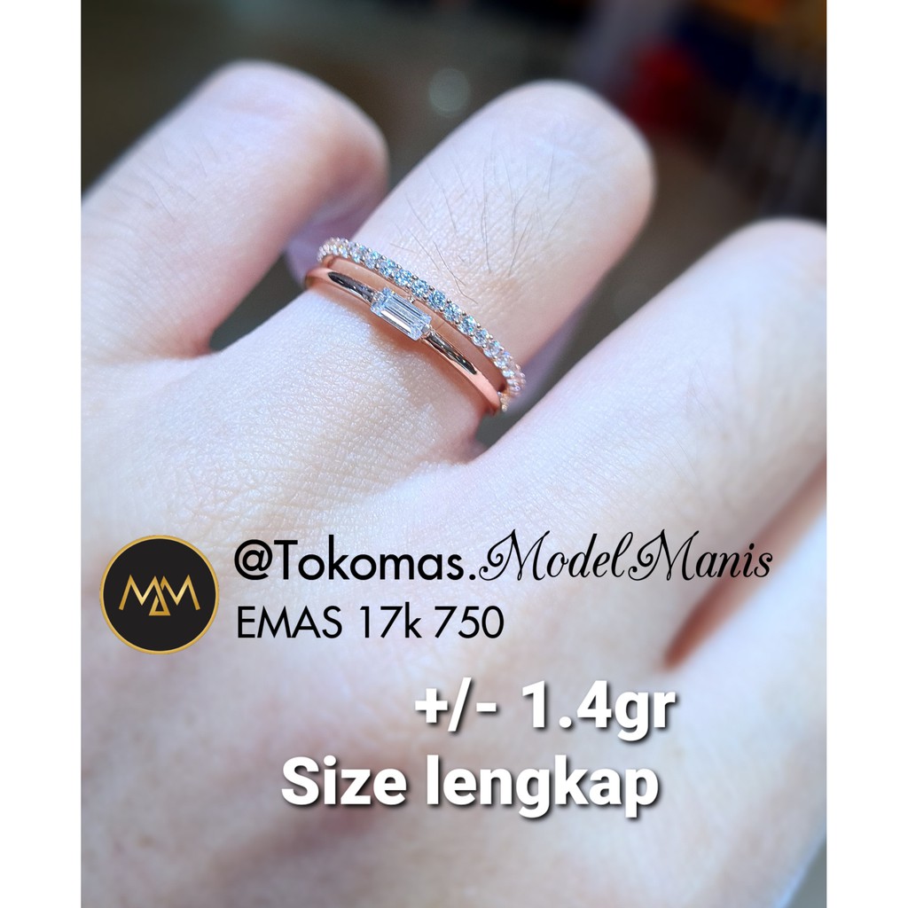 Cincin listring double fashion emas putih dan rosegold 750 kadar 17K