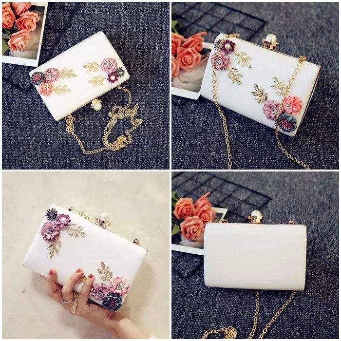 BJ270099 - BLACK/GOLD/PINK/RED/SILVER/WHITE/WINE - TAS PESTA IMPORT CLUTCH SLEMPANG TALI RANTAI MOTIF BUNGA ELEGAN STYLISH FASHION WANITA CANTIK TERMURAH TERLARIS BAGSTORE JAKARTA JT70099