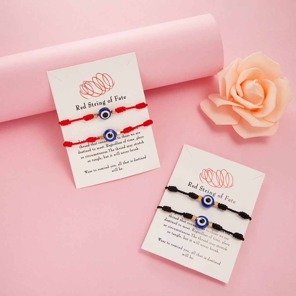 Black and red mixed color blue eyes 2 pack Red string of fate 7 knot eyes black and red rope lucky friendship woven adjustable paper card bracelet