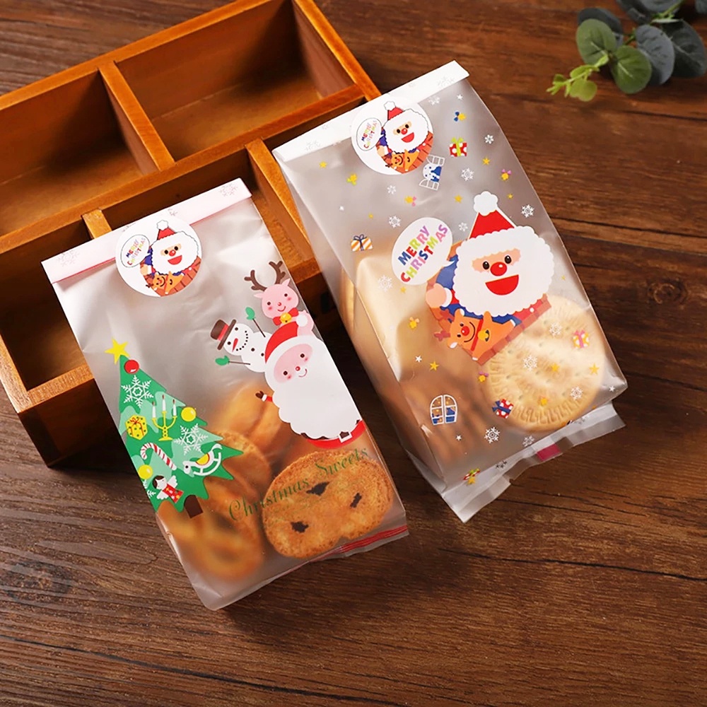 50 Pcs Tas Kemasan Biskuit Permen Cookie Motif Santa Claus Snowman Untuk Perlengkapan Pesta Natal