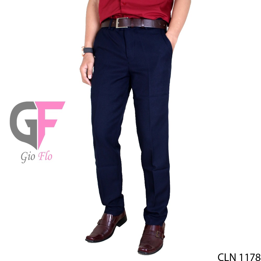 GIOFLO Celana Kantoran Pria Formal Polos Slim Dark Blue / CLN 1178