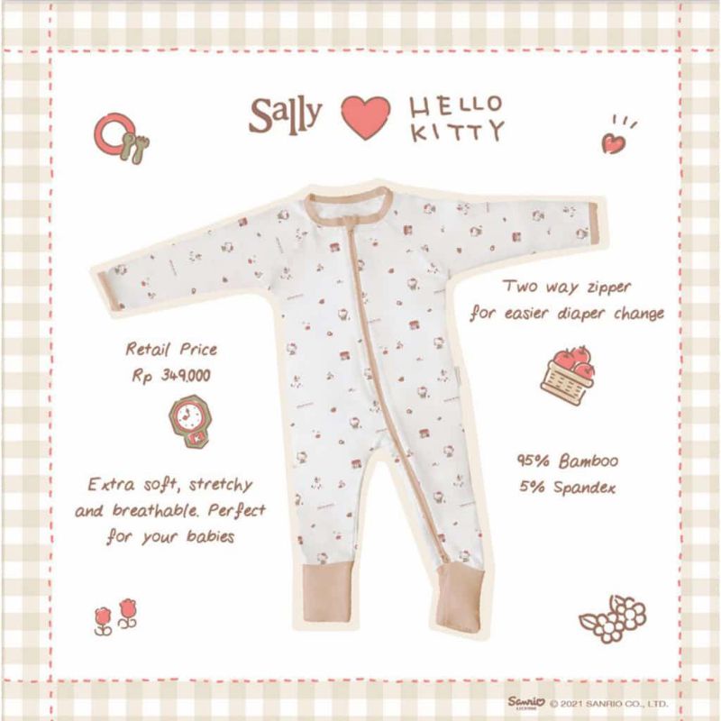 0Friends of Sally - Bamboo Baby Jumpsuit Sleepsuit Kimono Baju Tidur Bambu Anak Bayi Motif Hello Kitty