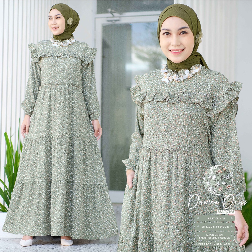 Dawina Dress Wanita Muslim Kelly Cringkle Motif Bunga