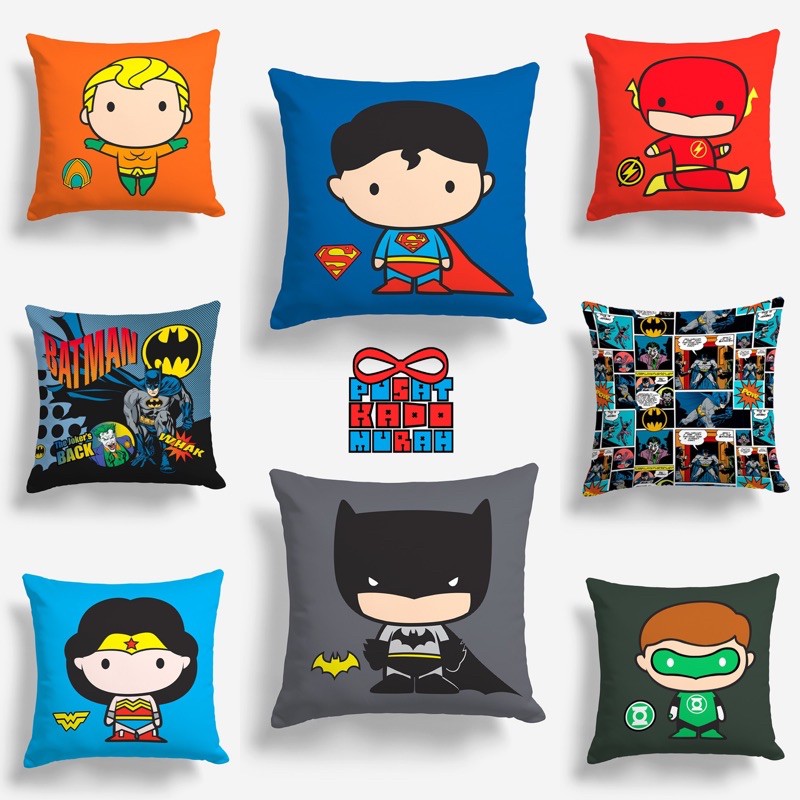 Bantal Sofa Print Motif Superhero Superman Batman Aquaman Wonder Woman Green Lantern 40x40 cm - Pusat Kado Murah