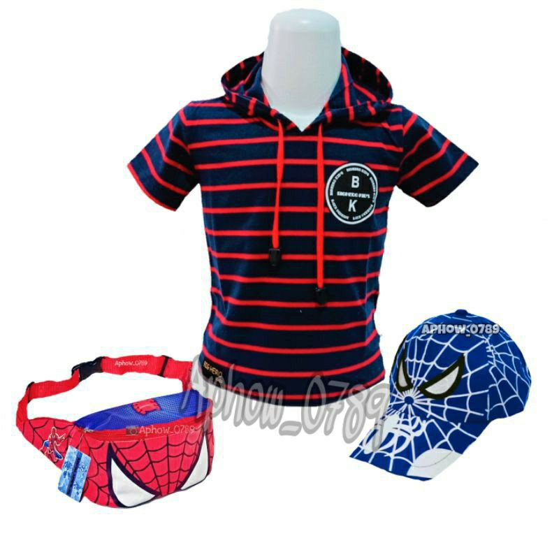 PAKET 3IN1 HOODIE ANAK SALUR 2-9TAHUN+ WAISTBAG+TOPI BORDIR PRINT