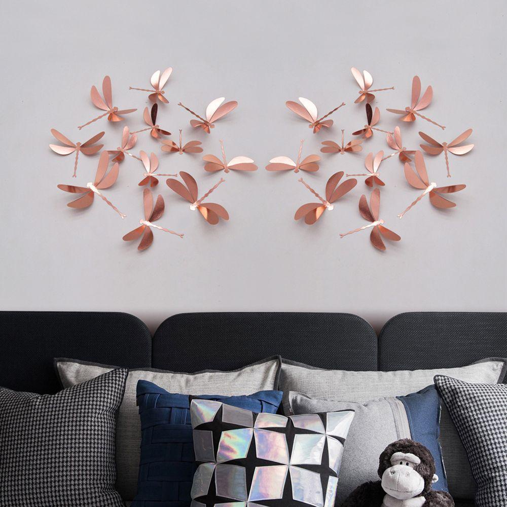 Solighter 12PCS / Set Stiker Decal Motif Capung 3D Warna Gold / Silver / Rose Gold Untuk Dekorasi Rumah / Kebun