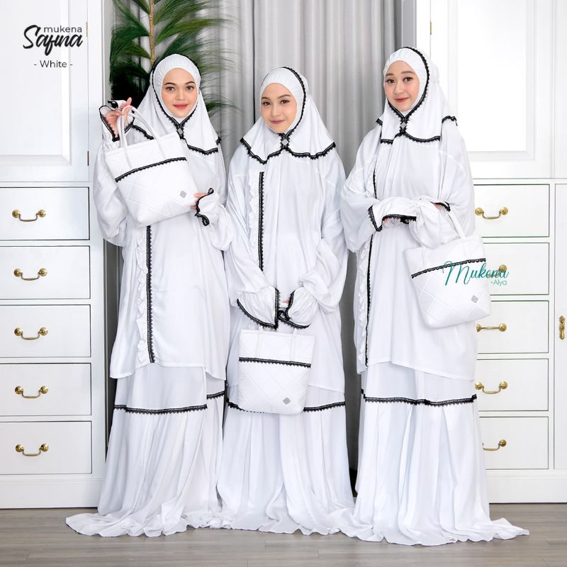 Mukena Safina White - Alya hijab by Naja - Mukena Alya cocok untuk umroh dan haji - adem dan berleng