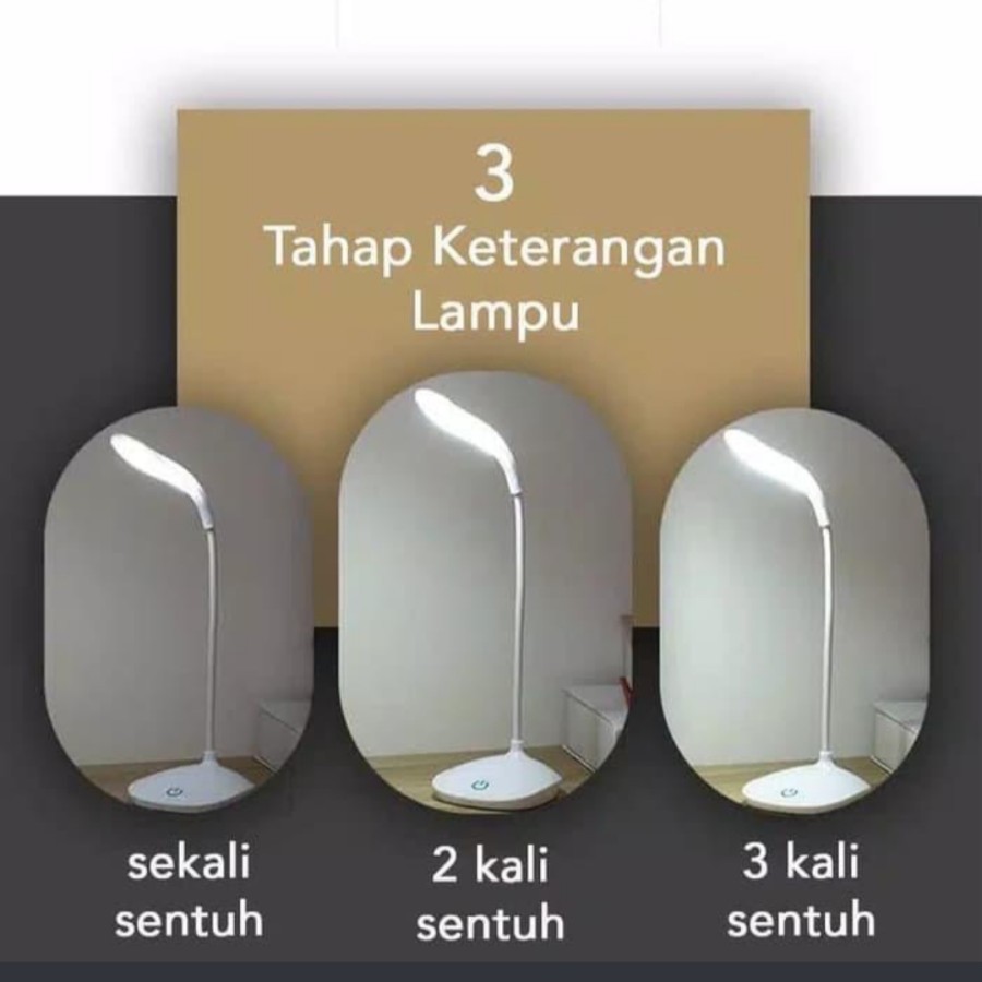 Lampu meja belajar 14 LED 3 mode sentuh rechargeable desktop lamp baca aksesoris interior kamar home