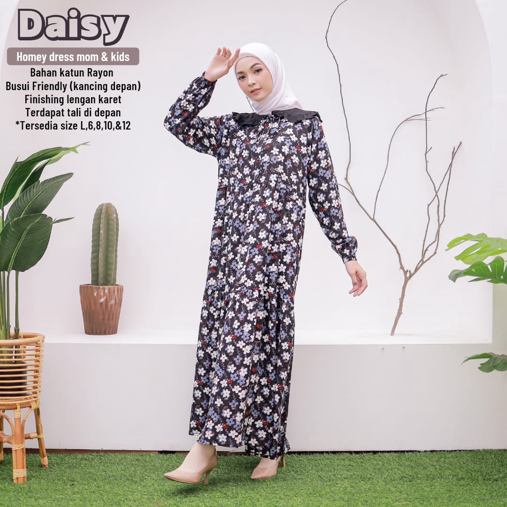 New_Gamis Dewasa Jumbo/Homey Dress Daisy Couple mom &amp; kids_Bahan Katun Rayon Premium-Motif Bunga-Nyaman Dipakai