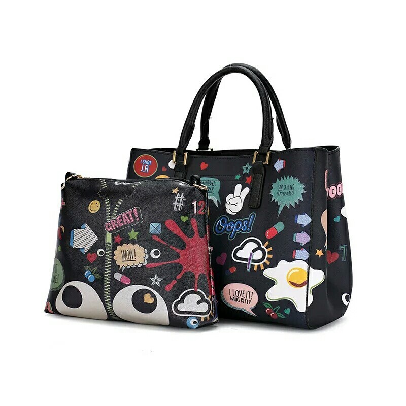 Top-Handle Wanita Tas Selempang Tas Bahu Wanita deangan Dompet Cengkeraman Gadis Tas Putih Dua Set