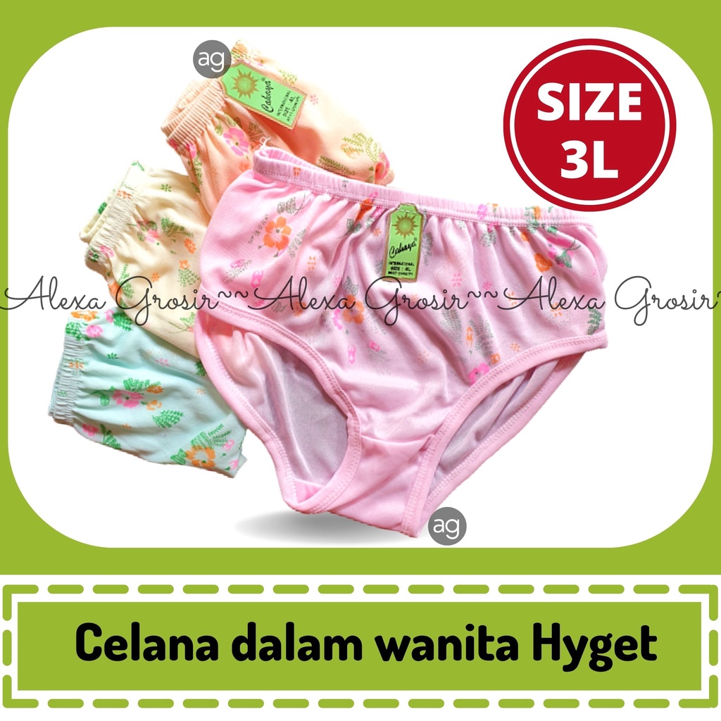 12 PCS Undies Celana Dalam Wanita Motif Hyget Ukuran ampe extra jumbo size 3L/ XXXL