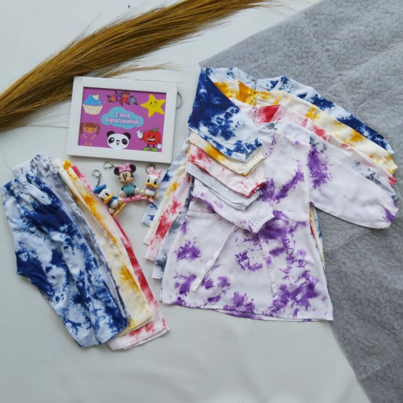 NEW Setelan Anak Tie Dye Lengan Panjang Usia 1-10 Th Set Rayon Anak Cewek Motif Set Baju Muslim Anak