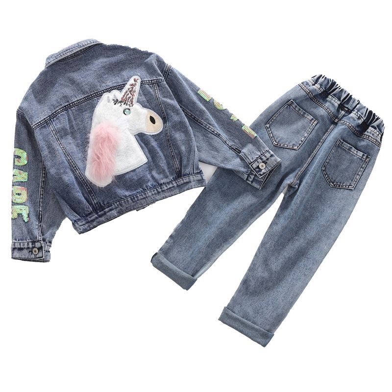 (LOLI-JKT) JK-04 JAKET &amp; CELANA ANAK MODELIS JEANS UNICORN 110-160